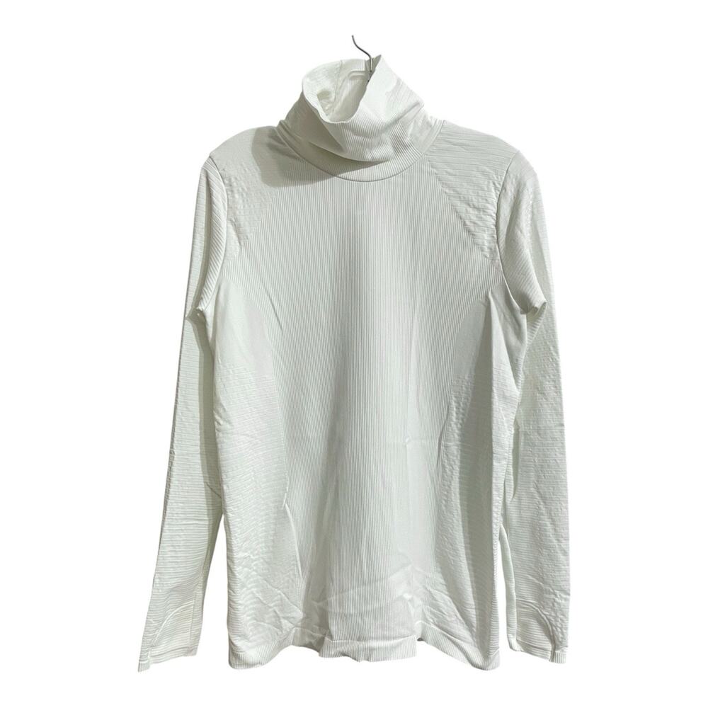 Athleta Flurry Blizzard Rib Turtleneck Large Bright White Seamless Stretch - Picture 2 of 9